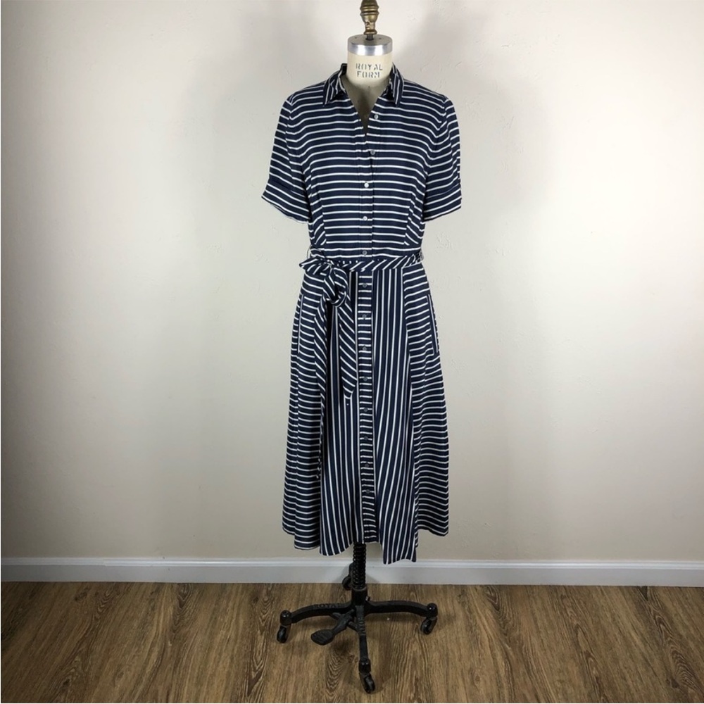 J. Crew Collection Navy and White Striped Midi Dress - Picture 6 of 15